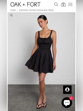 OAK + FORT Red Gathered Poplin Tie-Front Mini Dress